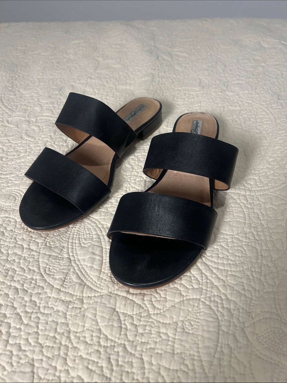 Halogen Black Double-Band Slide Sandals